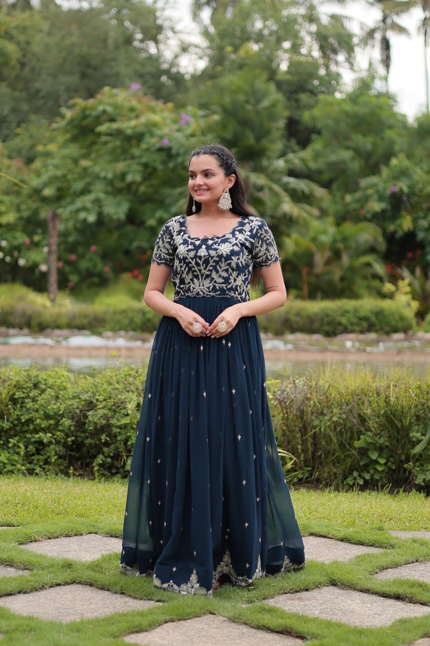 Gown Faux Blooming with Coding Sequins Embroidered Work