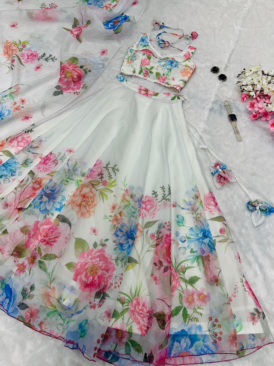 Lehenga Choli Floral Organza Silk