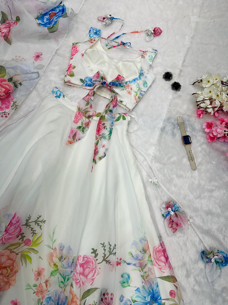 Lehenga Choli Floral Organza Silk - Image 3