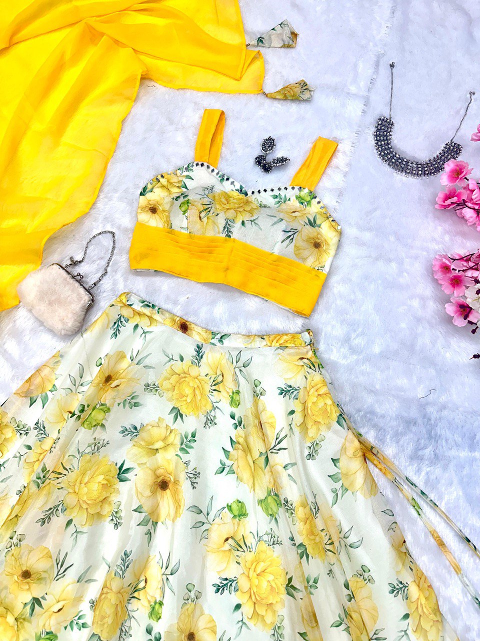 Lehenga Choli Floral Printed Jimmy Organza - Image 3